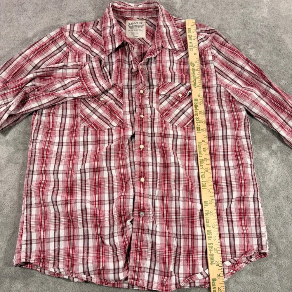 Levi's Western Shirt Mens Large Red Plaid Pearl Snap Long Sleeve Cotton 3571
